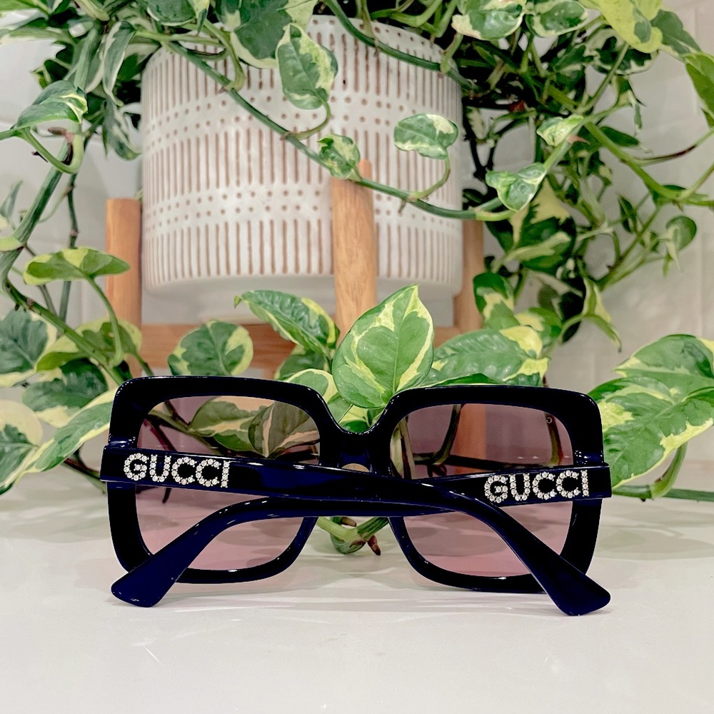GUCCI: Acetate Square Sunglasses with Pink Lenses